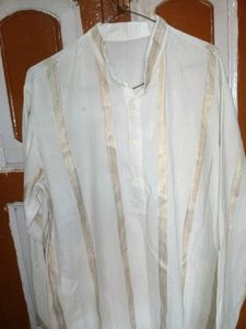 Elegant White Kurta with Gold Trim