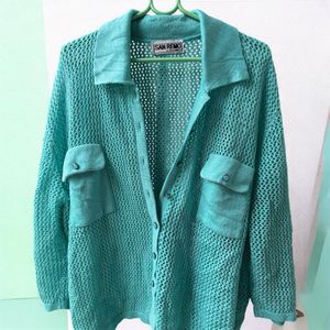 Aqua Blue Crochet Knit Cardigan