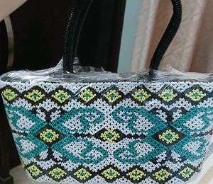 Exquisite Beaded Handbag with Geometric Pattern
