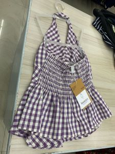 Purple Gingham Halter Top