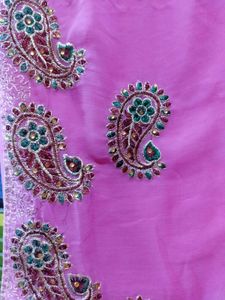 Embroidered Pink Georgette Saree