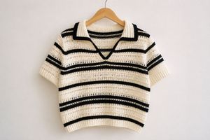 Chic Striped Knit Polo Top