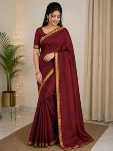 Elegant Maroon Saree with Gold Border