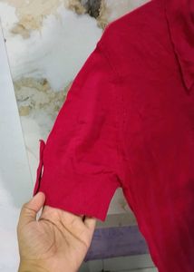Red Button-Up Casual T-Shirt