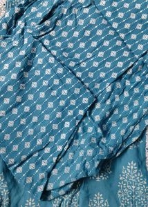 Teal Printed Kurta Set with Lace pure cotton 100%