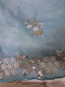 Elegant Blue Embroidered Saree