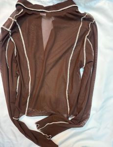 Brown Sheer Button-Up Top
