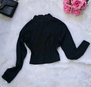 Black Ribbed High Neck/Mock neck Top