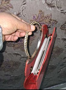 Elegant Coral Clutch Bag with Crystal Handle