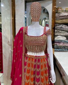 ❤️🧡Hot Pink Orange Crop Top Lehga❤️🧡