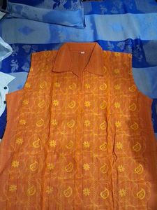 Orange Embroidered Sleeveless Kurta