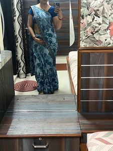 Elegant Blue Printed Saree
