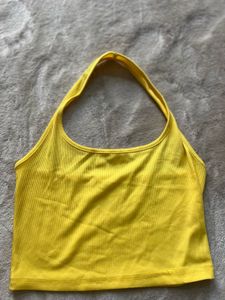 Yellow Ribbed Halter Crop Top