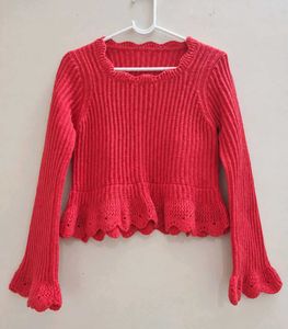 Red Ribbed Knit Sweater