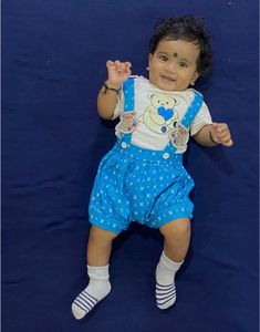 Cute Blue Baby Romper with Teddy Bears