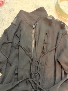 Sheer Black Ruffle Tie-Up Top