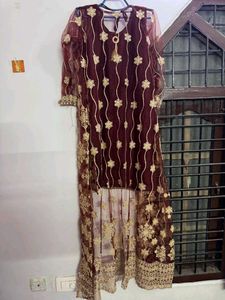 Designer Maroon Kurta Set with Net Jacket