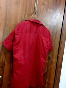 Red Short Sleeve Button-Up Shirt