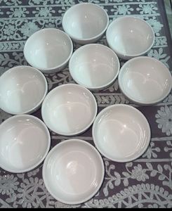 Set of 10 Glossy White Ceramic Bowls