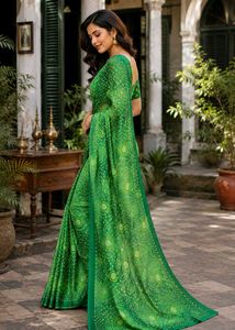Soft Floral Printed green Saree for Women