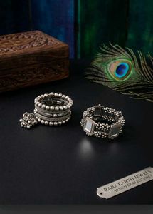 Boho Silver Bangles & Ring Set