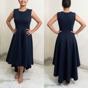 Elegant Navy Blue High-Low Dress
