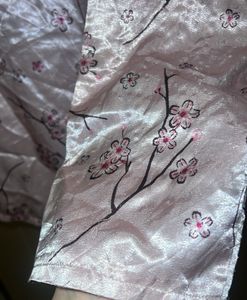 Satin Pajama Top with Cherry Blossom Print