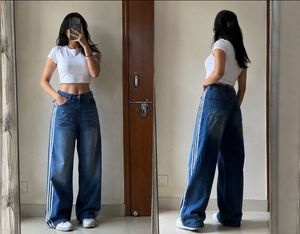 Wide Leg Jeans with Side Stripes( men and women)