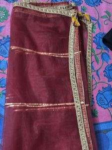 Maroon Dupatta with Gold Stripes