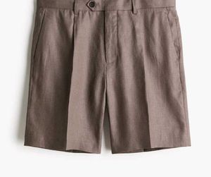 men's dark greige relaxed fit linen shorts