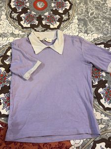 Aesthetic Lavender Polo Top with White Contrast Co