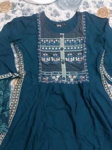 Teal Embroidered Kurta with Dupatta