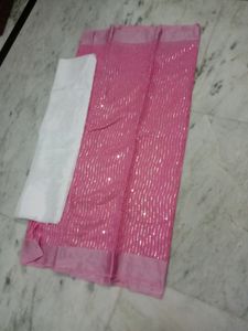Sparkly Pink Sequined Saree for Parties