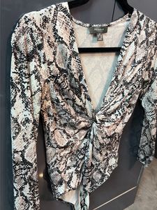 Snake Print Twist Front Long Sleeve Bodysuit