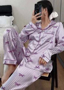 Cute Striped Bow Pajama Set