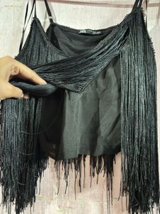 ZARA Black Fringe Camisole Top