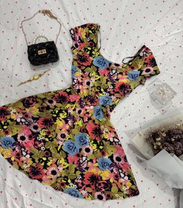 H&amp;M Vibrant Floral Print Fit &amp; Flare Dress