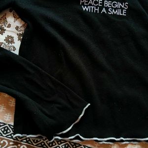 Black Cropped Top "Peace Begins With A Smile"