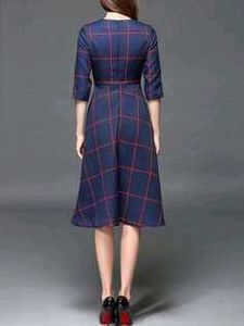 Chic Navy &amp; Red Plaid Fit &amp; Flare Dress