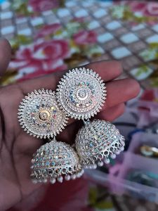 Silver Jhumka Earrings with Pearl Drops