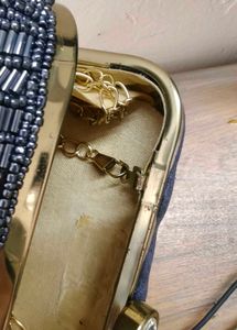Grey Beaded Evening Clutch