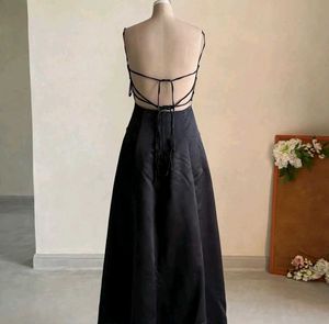 Elegant Black Lace Trim Maxi Dress