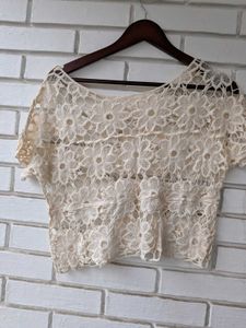 Cream Lace Floral Cropped Top