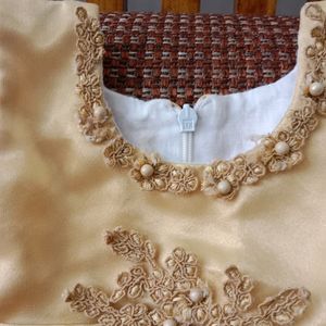 Beautiful Golden Colour Satin Net Frock🥰🥰