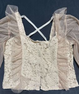 Sheer Lace Button-Up Blouse