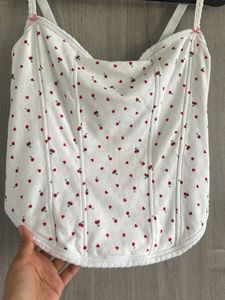 Cute White Corset Top with Cherry Print