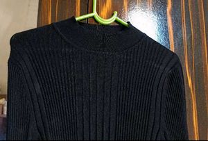 Black Ribbed Knit Turtleneck Top