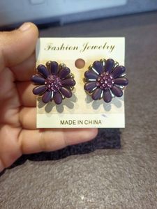 Trendy Flower Stone Violet Studs