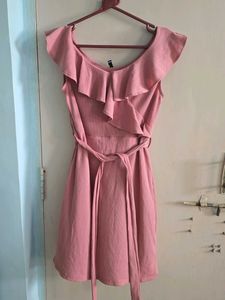 Chic Pink Ruffle Wrap Dress
