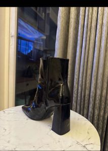 Black Patent Chunky Heel Ankle Boots